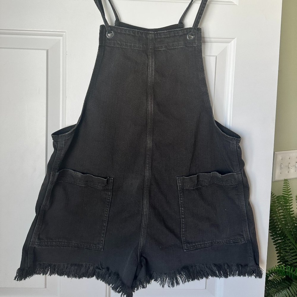 Aerie Jean Romper, Black, Size Med